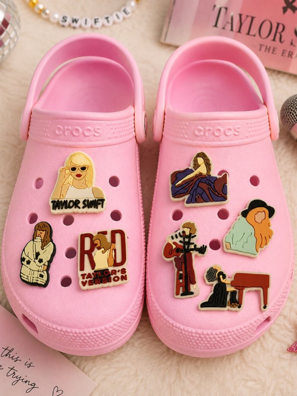 Taylor Swift Croc Charms 7pc Eras Red Swiftie Music Shoe Jewelry Fan Gift Set